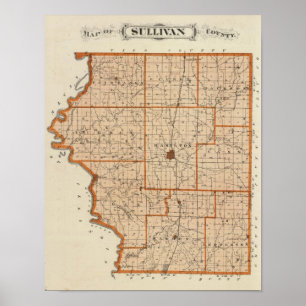 Kaart van Sullivan County Poster