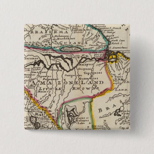 Kaart van Terra Firma, Peru, Amazone Land, Brasil Vierkante Button 5,1 Cm