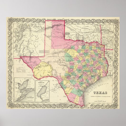  kaart van Texas (1856) Poster (Voorkant)