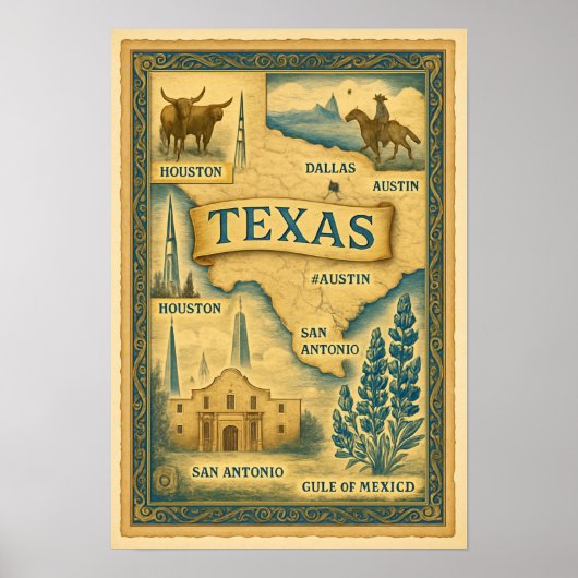  kaart van Texas, 1885 Poster (Voorkant)