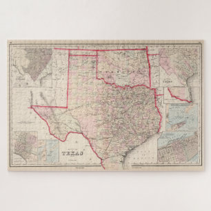 kaart van Texas en Oklahoma (1876) Legpuzzel
