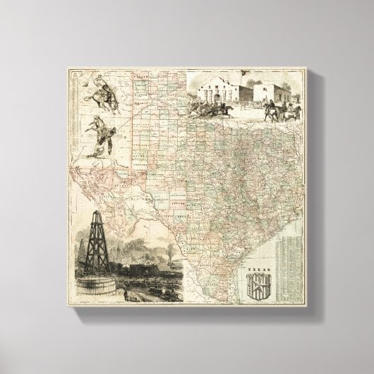 Kaart van Texas met County Borders Canvas Afdruk (Voorkant)