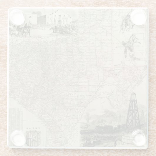 Kaart van Texas met County Borders Glazen Onderzetter (Achterkant)