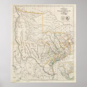 Kaart van Texas Poster