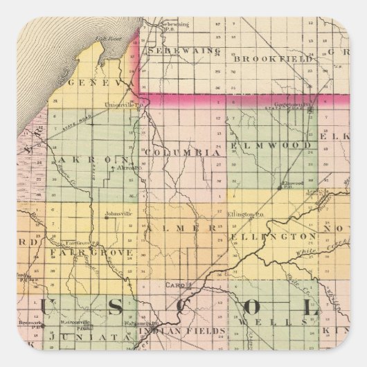 Kaart van Tocola County, Michigan Vierkante Sticker (Voorkant)