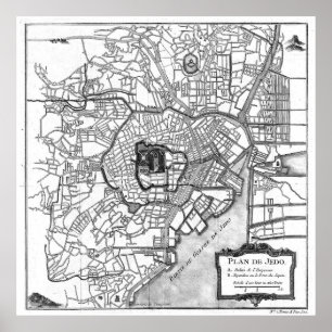  kaart van Tokio Japan (1752) BW Poster