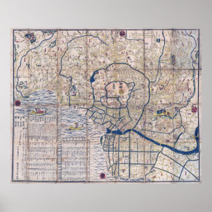 KAART VAN TOKYO JAPAN 1849 POSTER
