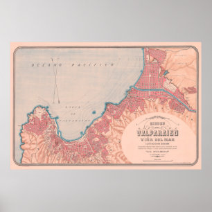  kaart van Valparaiso Chili (1895) Poster
