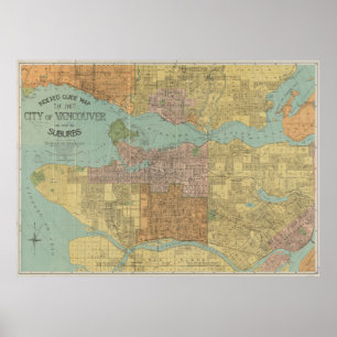  kaart van Vancouver Canada (1920) Poster