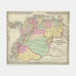  kaart van Venezuela, Ecuador, Colombia (1855) Fleece Deken