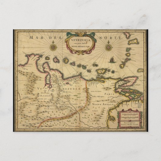 Kaart van Venezuela van Hendrik Hondius (1630) (Voorkant)