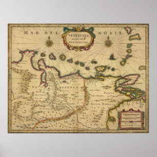 Kaart van Venezuela van Hendrik Hondius (1630) Poster