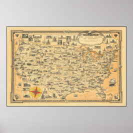  kaart van Verenigde Staten van Amerika US Poster