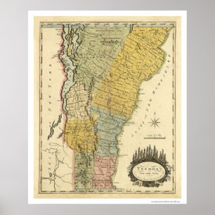 Kaart van Vermont door Carey 1814 Poster