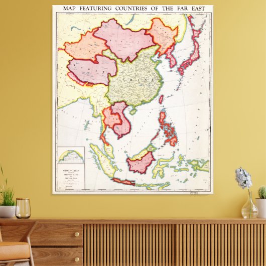 Kaart van Verre Oost-Azië (1932) Canvas Afdruk (Insitu (Woonkamer))