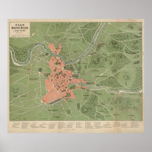  kaart van Vilnius Litouwen (1890) Poster (Voorkant)
