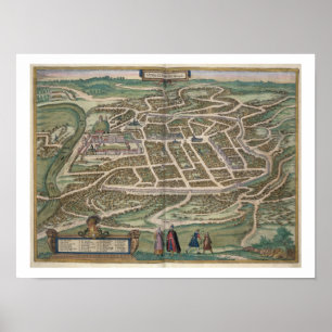 Kaart van Vilnius, Litouwen, van "Civitates Orbis Poster