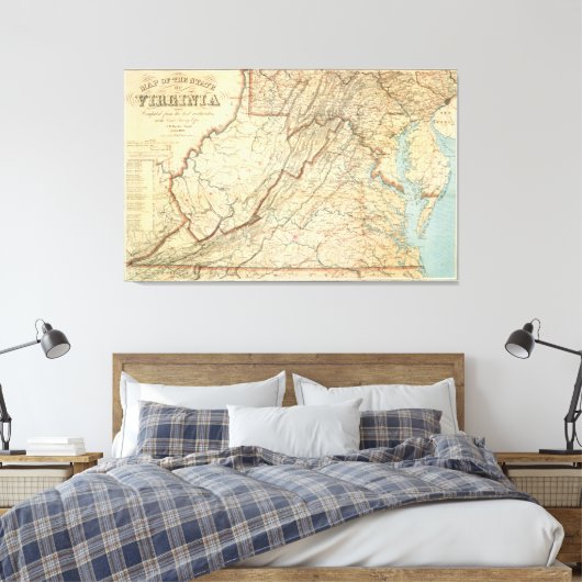kaart van Virginia (1863) Canvas Afdruk (Insitu (Slaapkamer))
