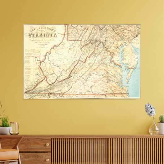 kaart van Virginia (1863) Canvas Afdruk (Insitu (Woonkamer))