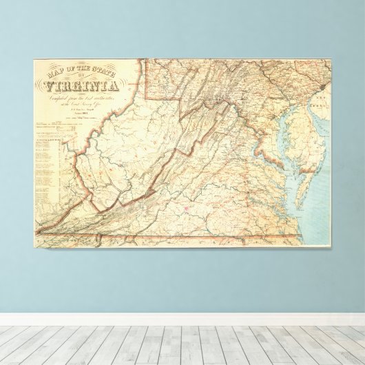 kaart van Virginia (1863) Canvas Afdruk (Insitu (Houten vloer))