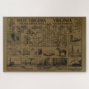  kaart van Virginia & West Virginia (1912) Legpuzzel