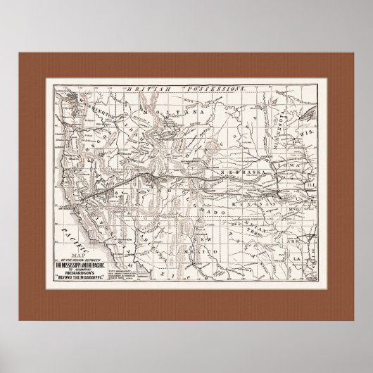 Kaart van W.-staten en trans-Stille Oceaan RR,1867 Poster (Voorkant)