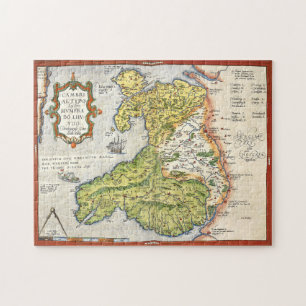  kaart van Wales en Anglesey 1579 Legpuzzel