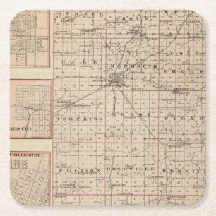 Kaart van Warren County, Abingdon Vierkante Kartonnen Onderzetter
