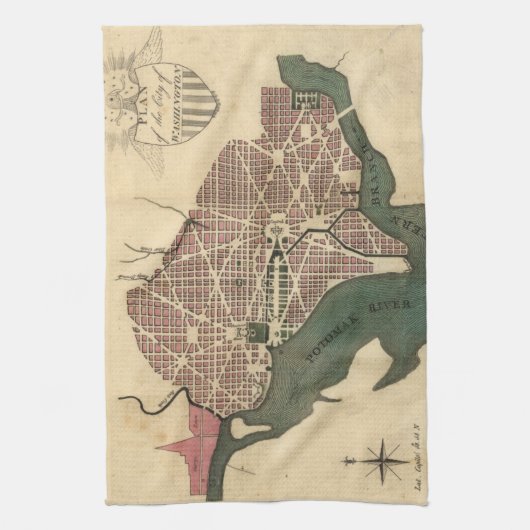 Kaart van Washington D.C. (1793) Theedoek (Verticaal)