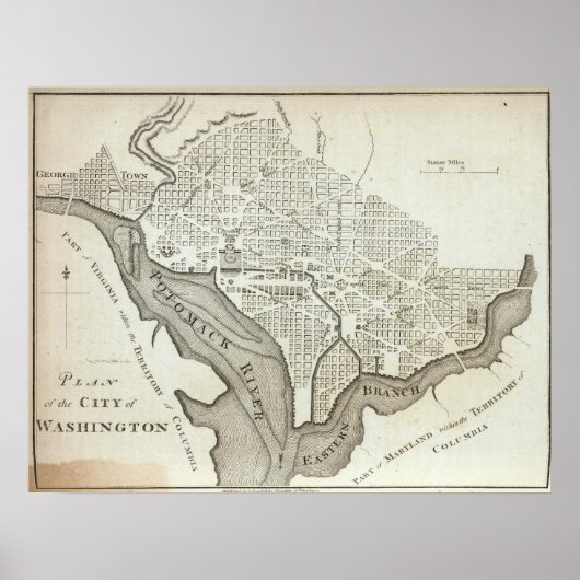 Kaart van Washington D.C. (1794) Poster (Voorkant)