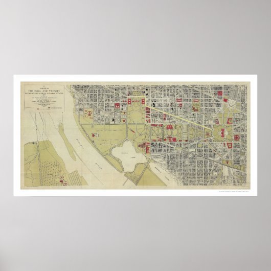 Kaart van Washington DC en de Mall 1917 Poster (Voorkant)