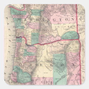 kaart van Washington en Oregon (1875) Vierkante Sticker