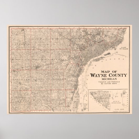 kaart van Wayne County MI (1915) Poster (Voorkant)