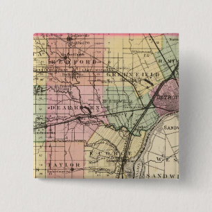 Kaart van Wayne County, Michigan Vierkante Button 5,1 Cm
