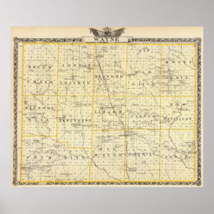 Kaart van Wayne County Poster