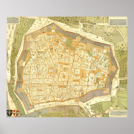 kaart van Wenen (1547) Poster (Voorkant)
