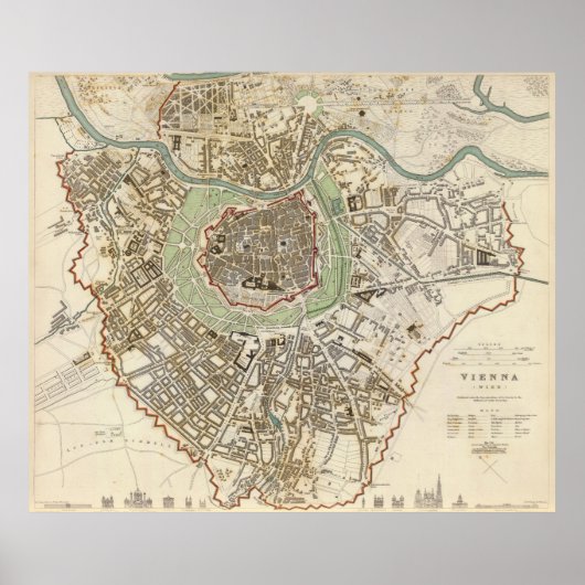 kaart van Wenen (1833) Poster (Voorkant)
