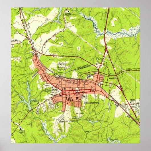 kaart van Williamsburg Virginia (1952) Poster (Voorkant)