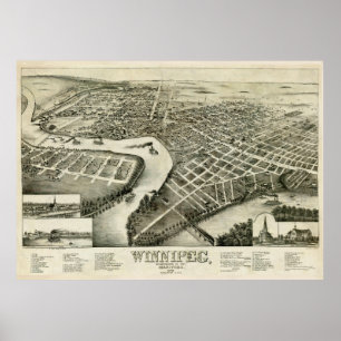  kaart van Winnipeg Canada (1881) Poster