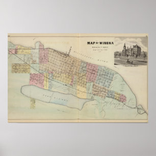 Kaart van Winona, Minnesota Poster