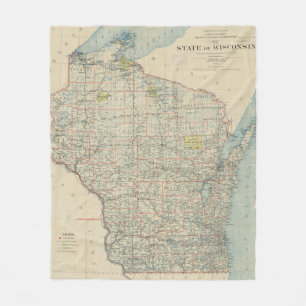  kaart van Wisconsin (1895) Fleece Deken