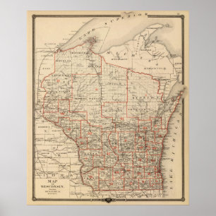 Kaart van Wisconsin met senatoriale districten Poster