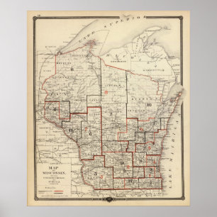 Kaart van Wisconsin Poster