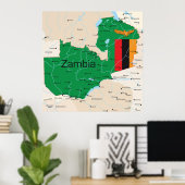 Kaart van Zambia Poster (Thuiskantoor)