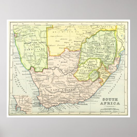 kaart van Zuid-Afrika (1899) Poster (Voorkant)