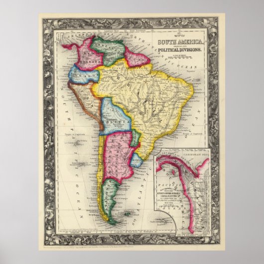 kaart van Zuid-Amerika (1860) Poster (Voorkant)