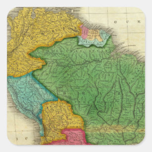 Kaart van Zuid-Amerika 3 Vierkante Sticker