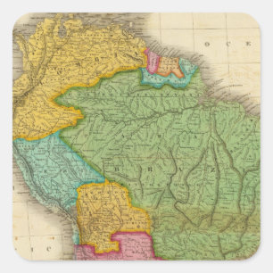 Kaart van Zuid-Amerika 4 Vierkante Sticker