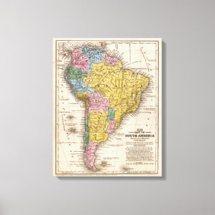 Kaart van Zuid-Amerika 5 Canvas Afdruk