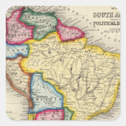 Kaart van Zuid-Amerika Vierkante Sticker (Voorkant)